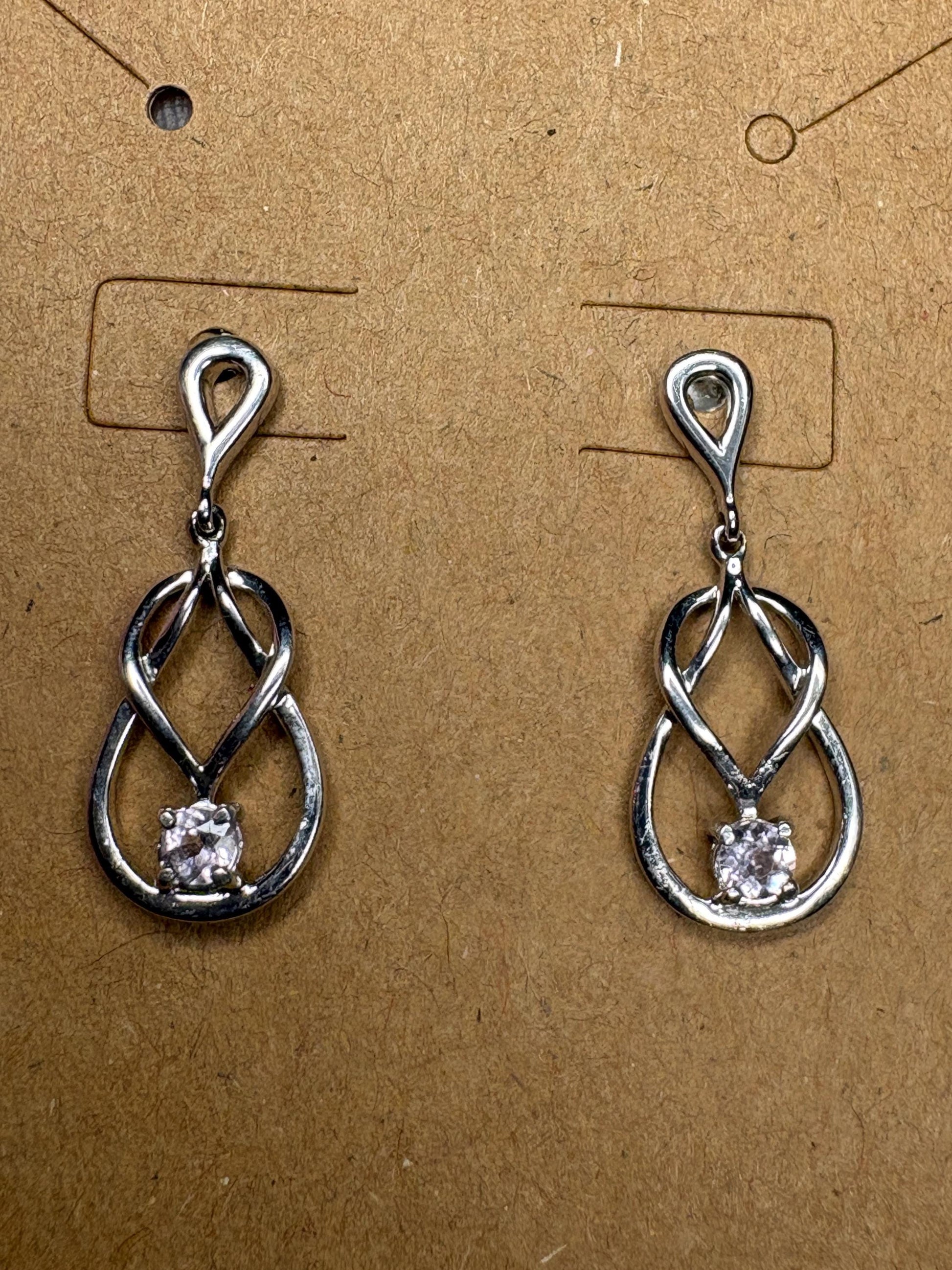 Knot Style Dangle Drop Earrings with Natural Pink Topaz Sterling Silver - NewLifeJewelryVault