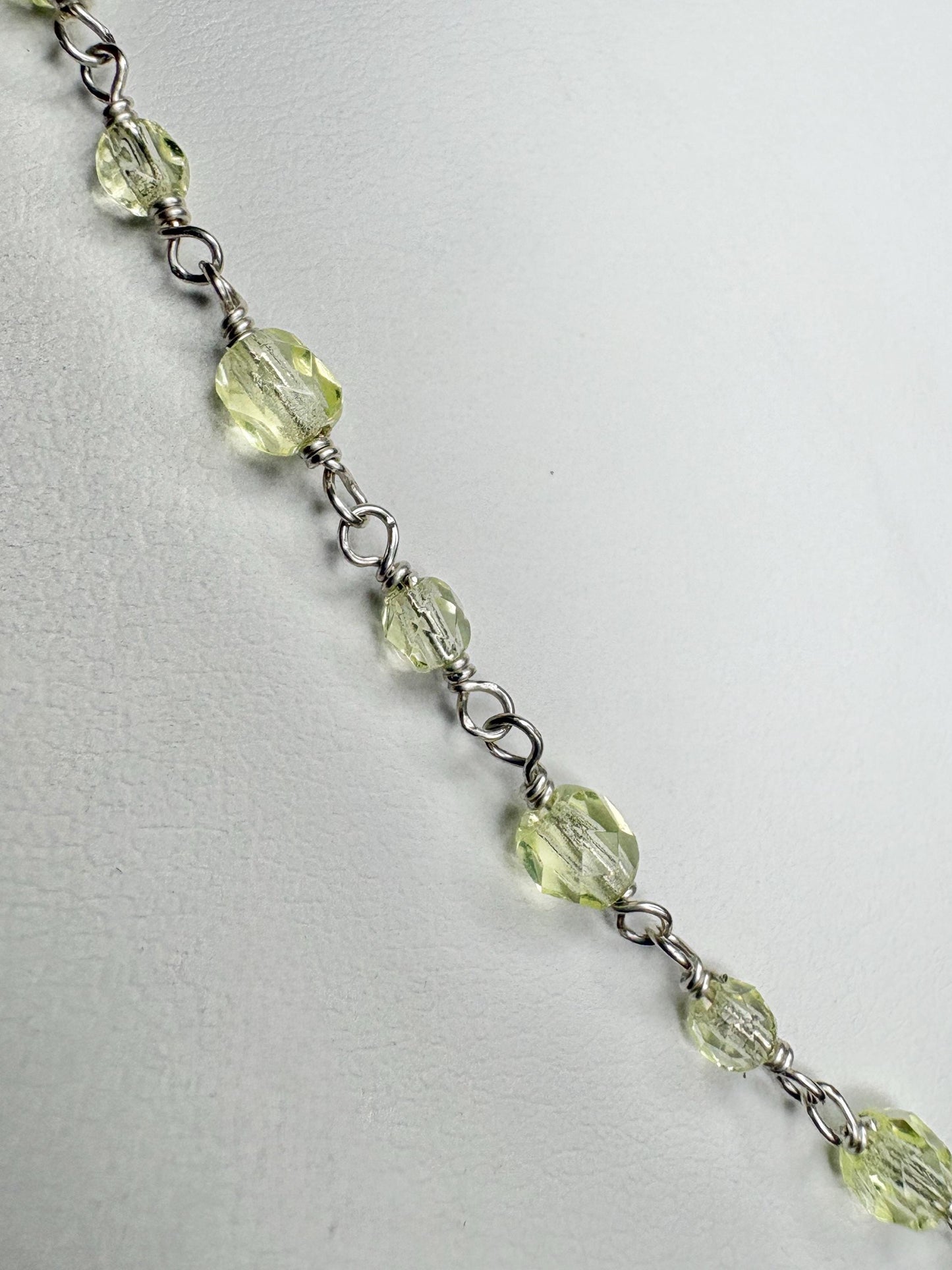 New Old Stock Uranium UV Reactive Glass Beaded Necklace Sterling Silver 18" - NewLifeJewelryVault