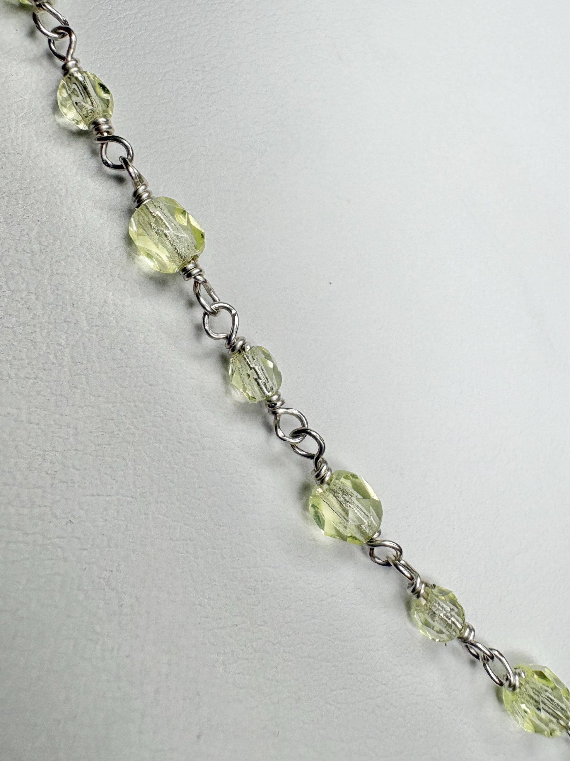 New Old Stock Uranium UV Reactive Glass Beaded Necklace Sterling Silver 18" - NewLifeJewelryVault