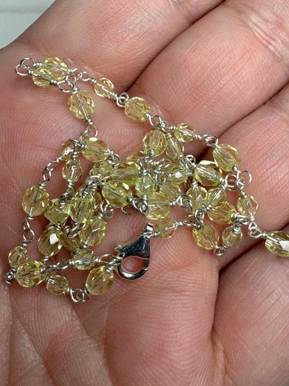 New Old Stock Uranium UV Reactive Glass Beaded Necklace Sterling Silver 18" - NewLifeJewelryVault