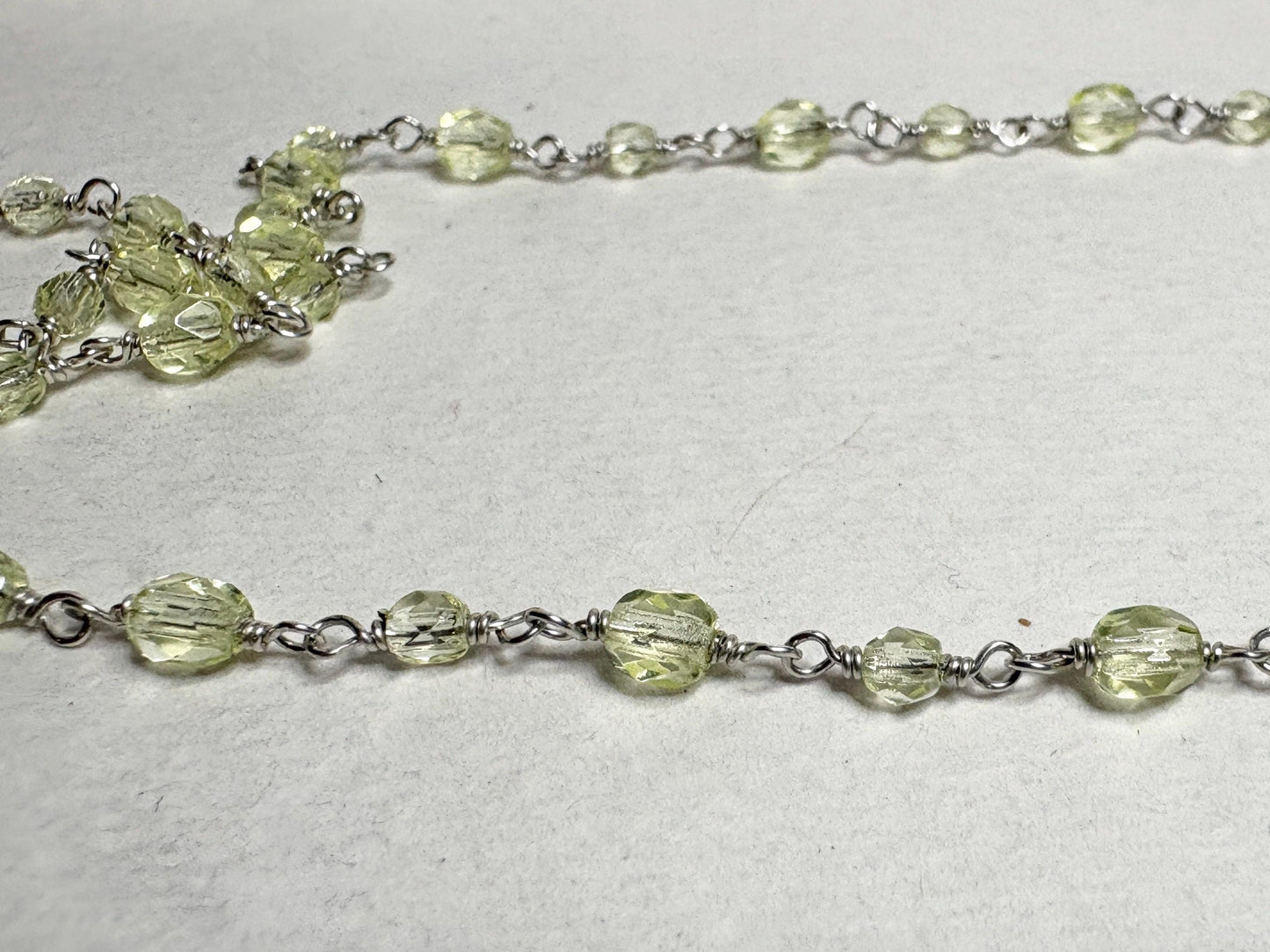 New Old Stock Uranium UV Reactive Glass Beaded Necklace Sterling Silver 18" - NewLifeJewelryVault