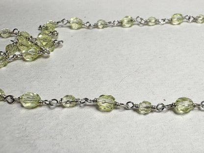 New Old Stock Uranium UV Reactive Glass Beaded Necklace Sterling Silver 18" - NewLifeJewelryVault