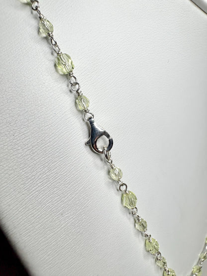 New Old Stock Uranium UV Reactive Glass Beaded Necklace Sterling Silver 18" - NewLifeJewelryVault