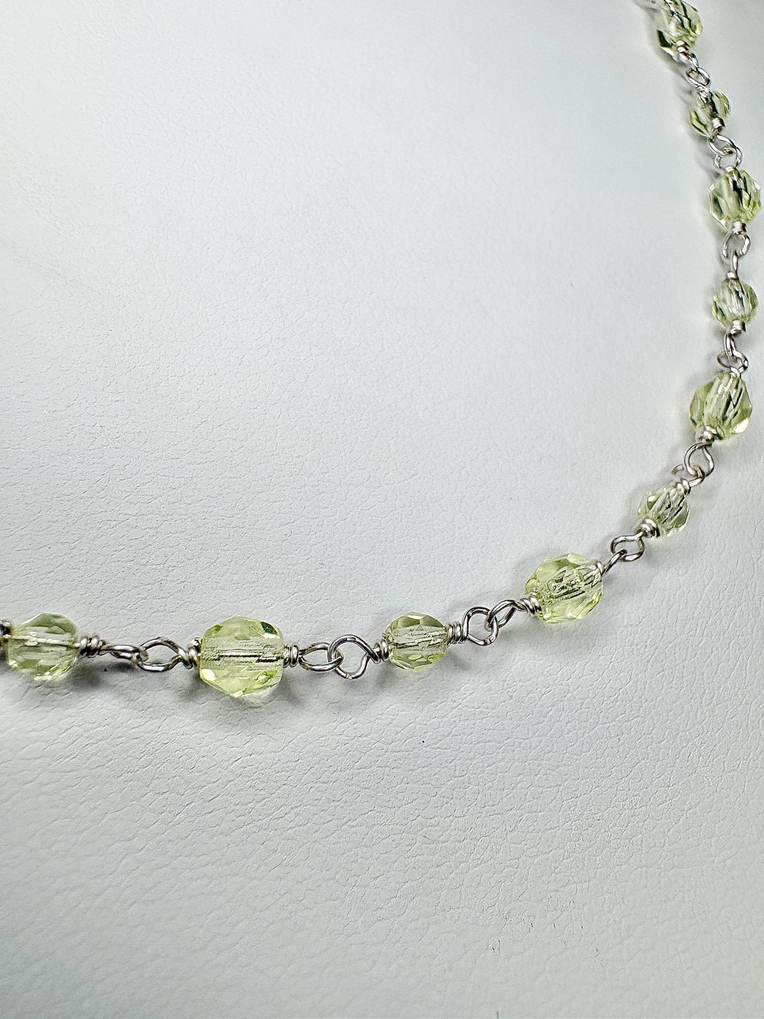 New Old Stock Uranium UV Reactive Glass Beaded Necklace Sterling Silver 18" - NewLifeJewelryVault