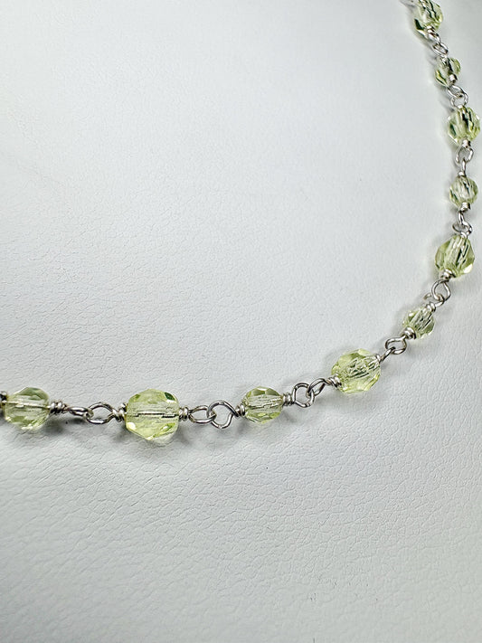 New Old Stock Uranium UV Reactive Glass Beaded Necklace Sterling Silver 18" - NewLifeJewelryVault