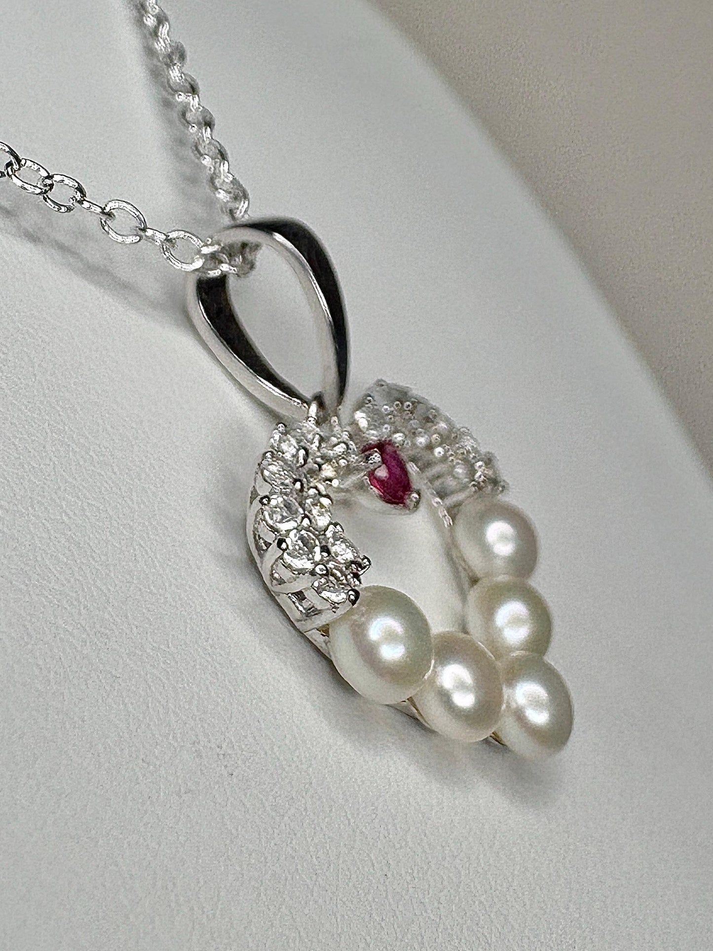 Freshwater Ruby and Topaz Heart Pendant Necklace in Sterling Silver 20" - NewLifeJewelryVault