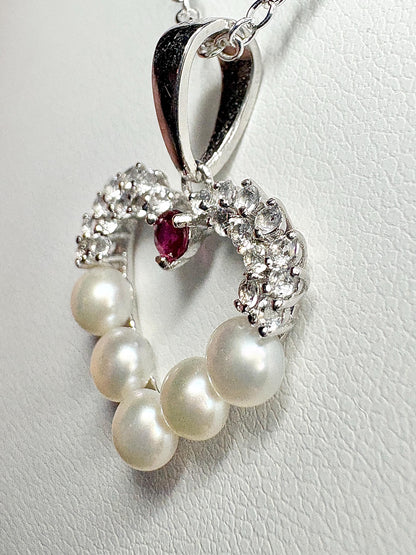 Freshwater Ruby and Topaz Heart Pendant Necklace in Sterling Silver 20" - NewLifeJewelryVault