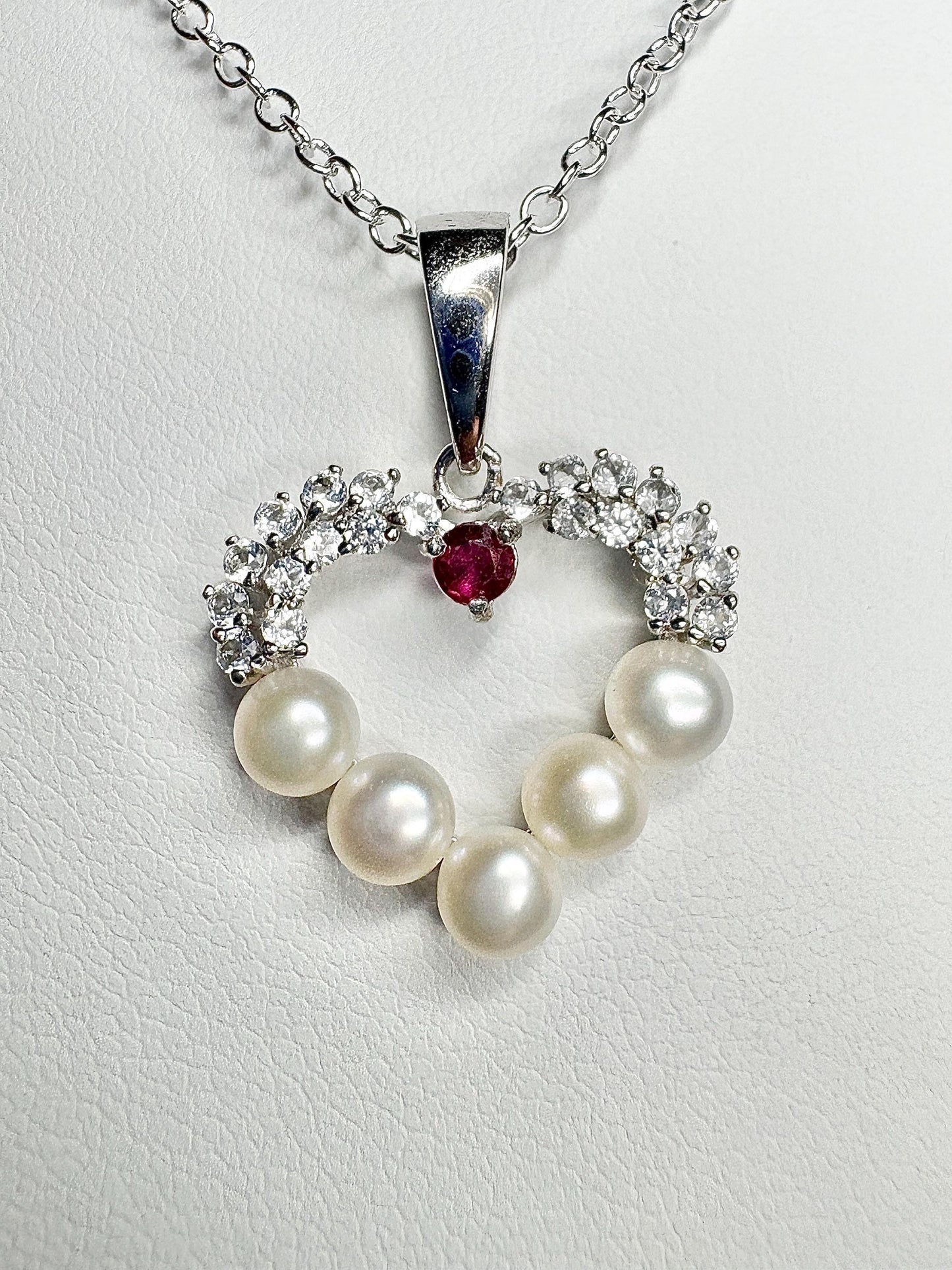 Freshwater Ruby and Topaz Heart Pendant Necklace in Sterling Silver 20" - NewLifeJewelryVault