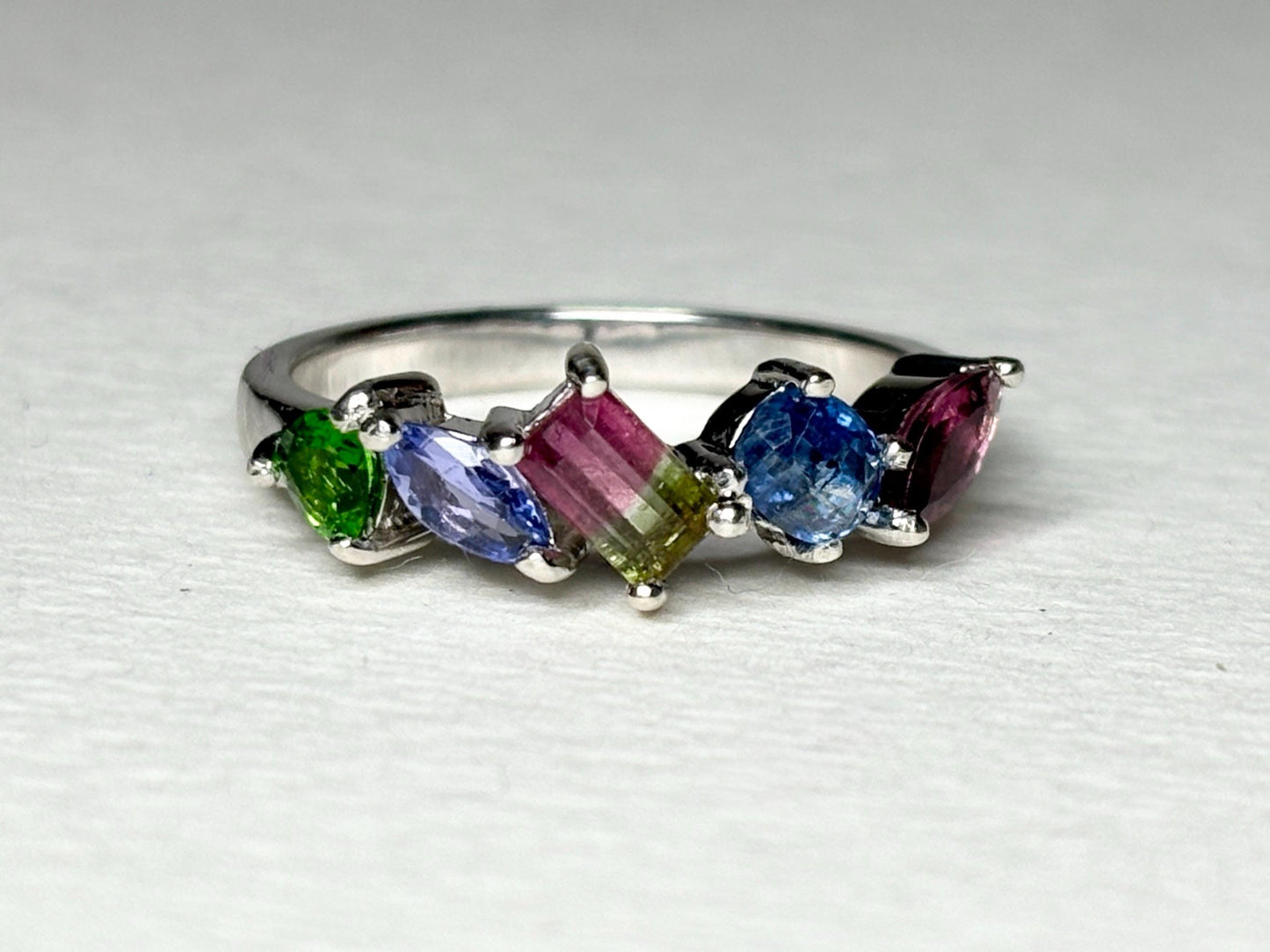 Watermelon Tourmaline Multi Gem Ring in Sterling Silver size 8 - NewLifeJewelryVault