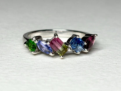 Watermelon Tourmaline Multi Gem Ring in Sterling Silver size 8 - NewLifeJewelryVault