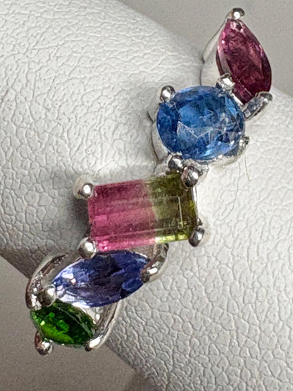 Watermelon Tourmaline Multi Gem Ring in Sterling Silver size 8 - NewLifeJewelryVault