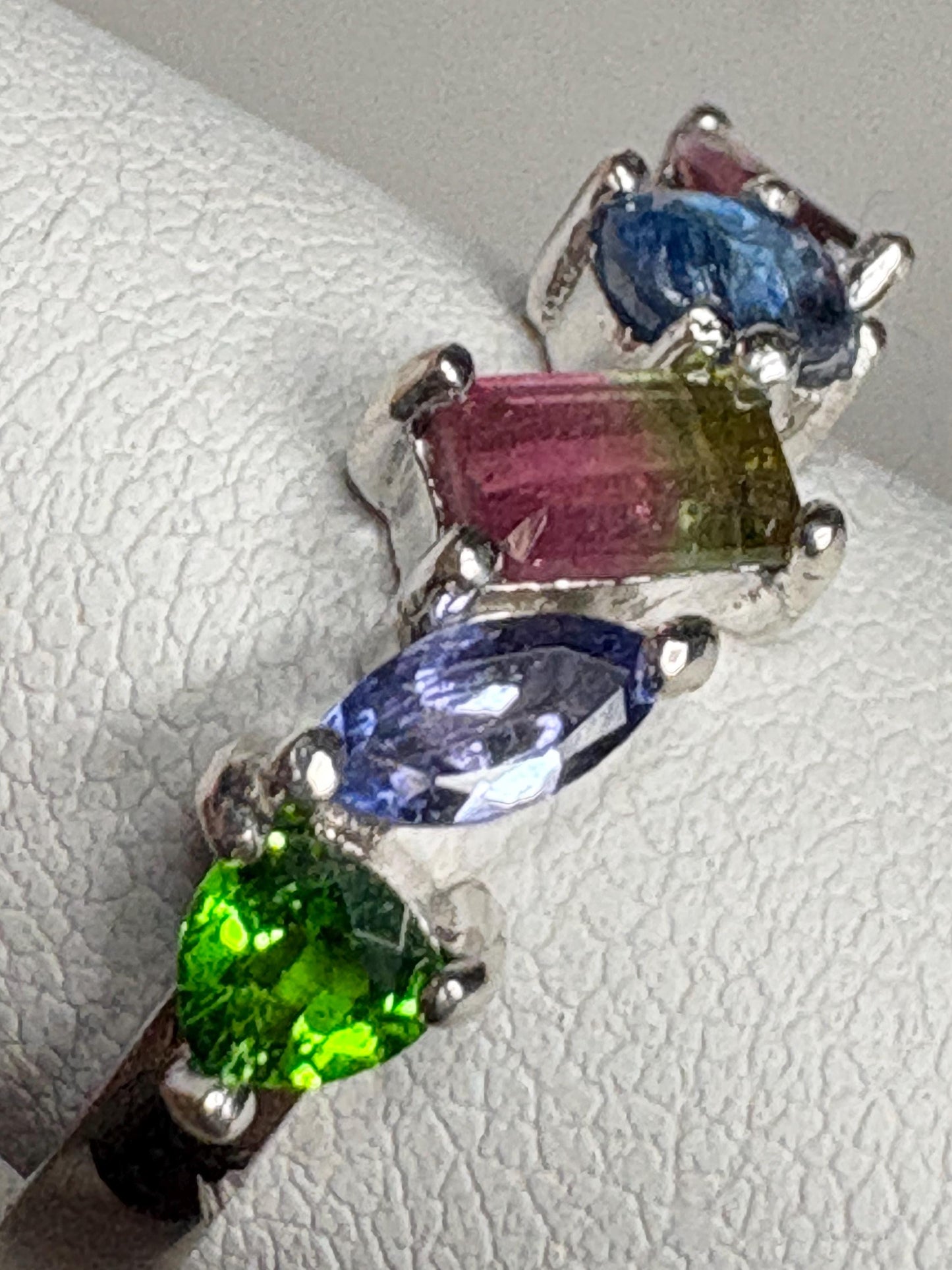 Watermelon Tourmaline Multi Gem Ring in Sterling Silver size 8 - NewLifeJewelryVault