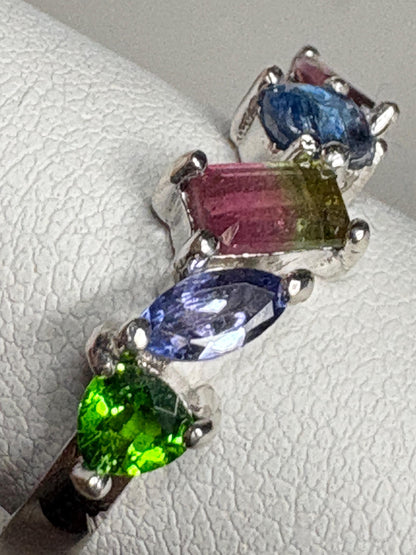 Watermelon Tourmaline Multi Gem Ring in Sterling Silver size 8 - NewLifeJewelryVault