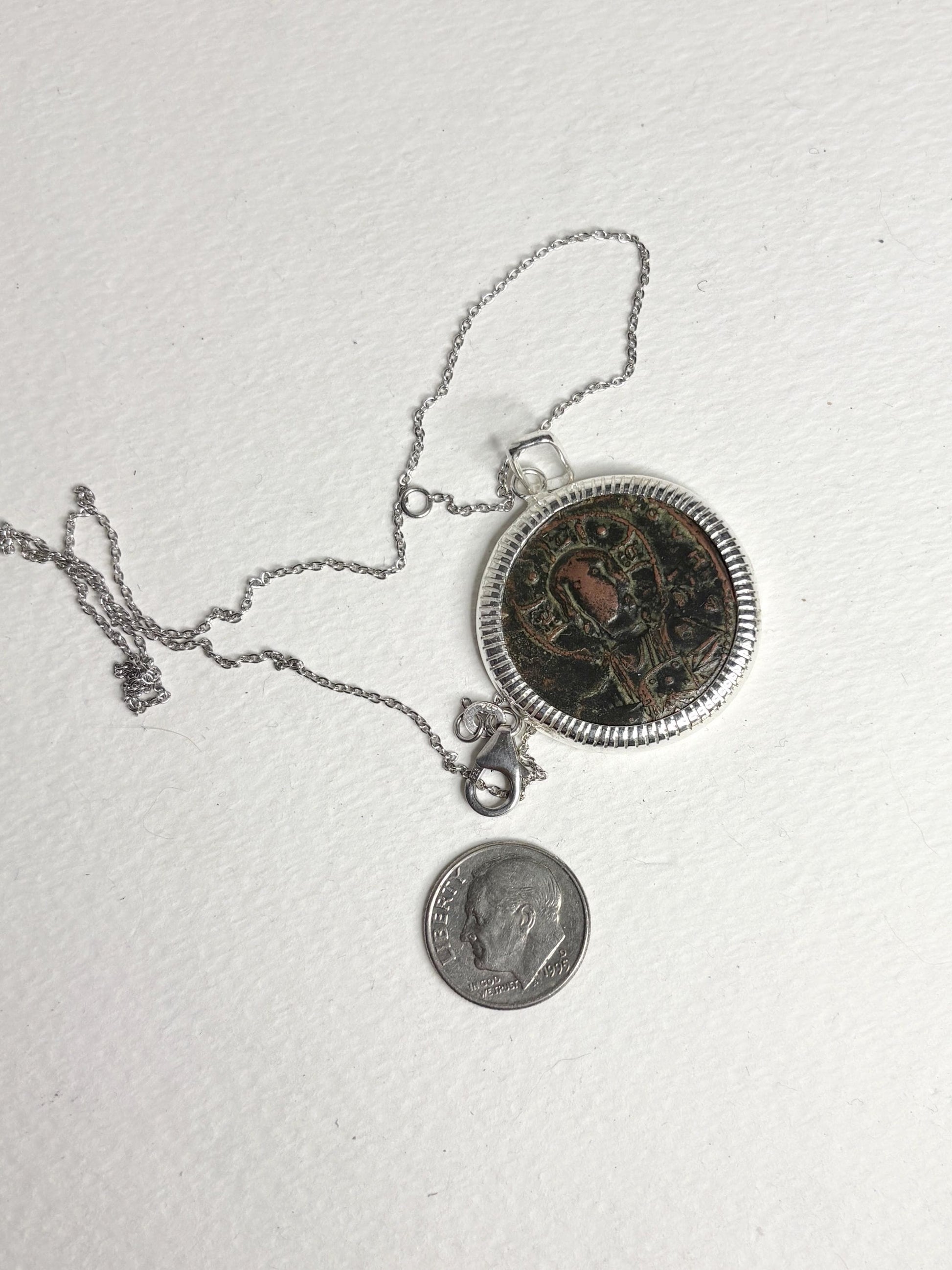 Ancient Follis Anonymous Byzantine Bronze Coin of Christ in Sterling Silver 20" - NewLifeJewelryVault