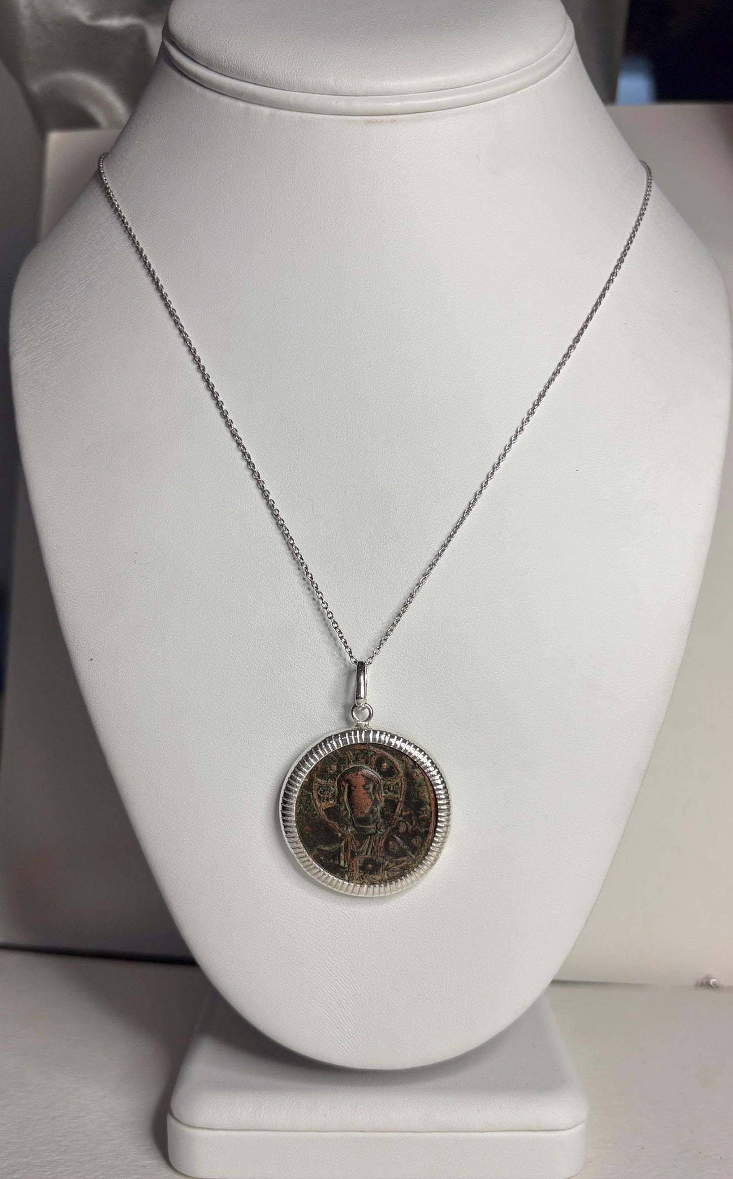 Ancient Follis Anonymous Byzantine Bronze Coin of Christ in Sterling Silver 20" - NewLifeJewelryVault