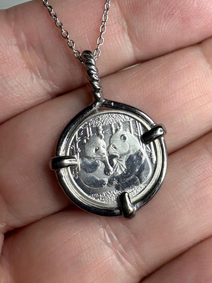 Panda Coin Bullion 999 Fine Silver Twist Bail Pendant Necklace in Sterling Silver 20" - NewLifeJewelryVault