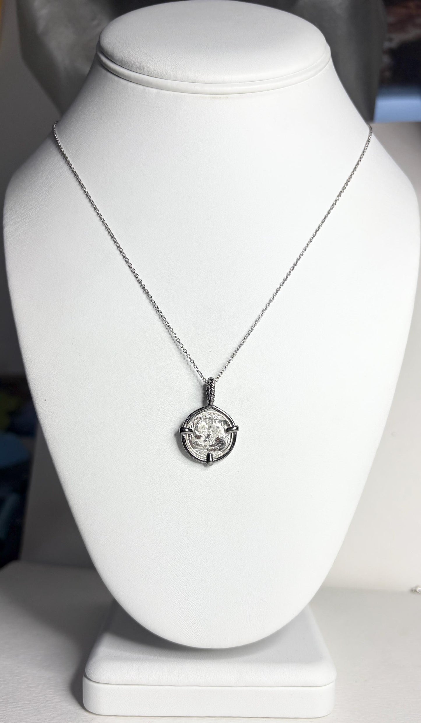 Panda Coin Bullion 999 Fine Silver Twist Bail Pendant Necklace in Sterling Silver 20" - NewLifeJewelryVault