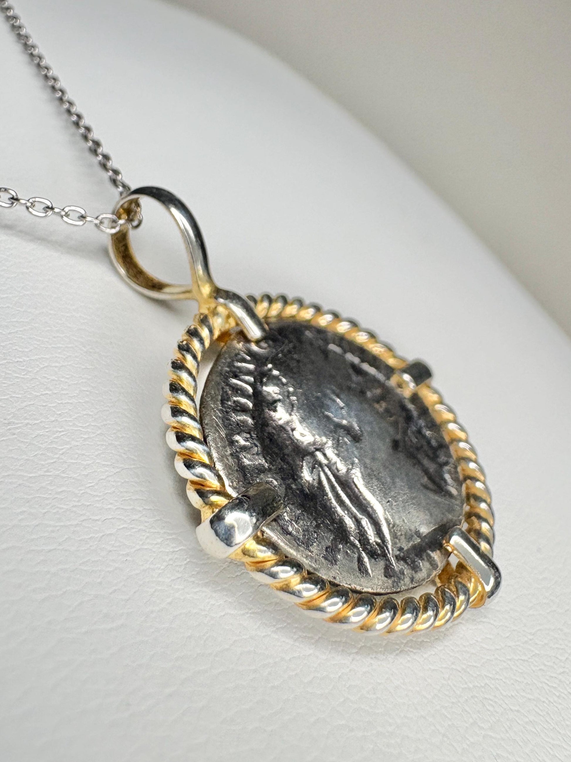Ancient Roman Demitian Silver Denarius Pendant Necklace Sterling Silver 20" - NewLifeJewelryVault