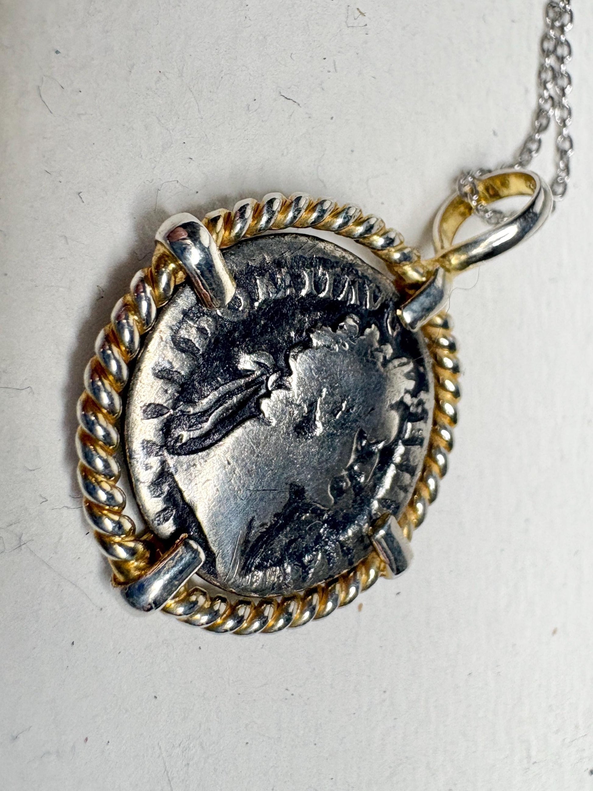 Ancient Roman Demitian Silver Denarius Pendant Necklace Sterling Silver 20" - NewLifeJewelryVault