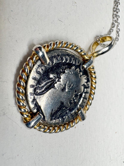 Ancient Roman Demitian Silver Denarius Pendant Necklace Sterling Silver 20" - NewLifeJewelryVault