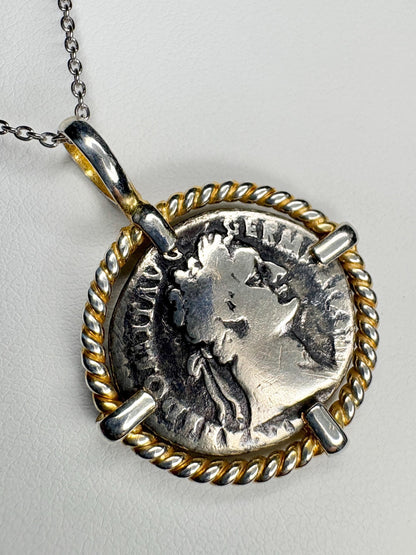 Ancient Roman Demitian Silver Denarius Pendant Necklace Sterling Silver 20" - NewLifeJewelryVault