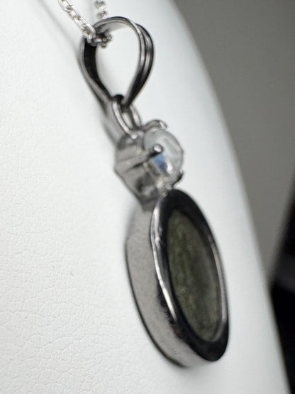 Ancient Roman Bronze Coin Constantius II and Rainbow Moonstone Pendant Necklace in Sterling silver 20" - NewLifeJewelryVault