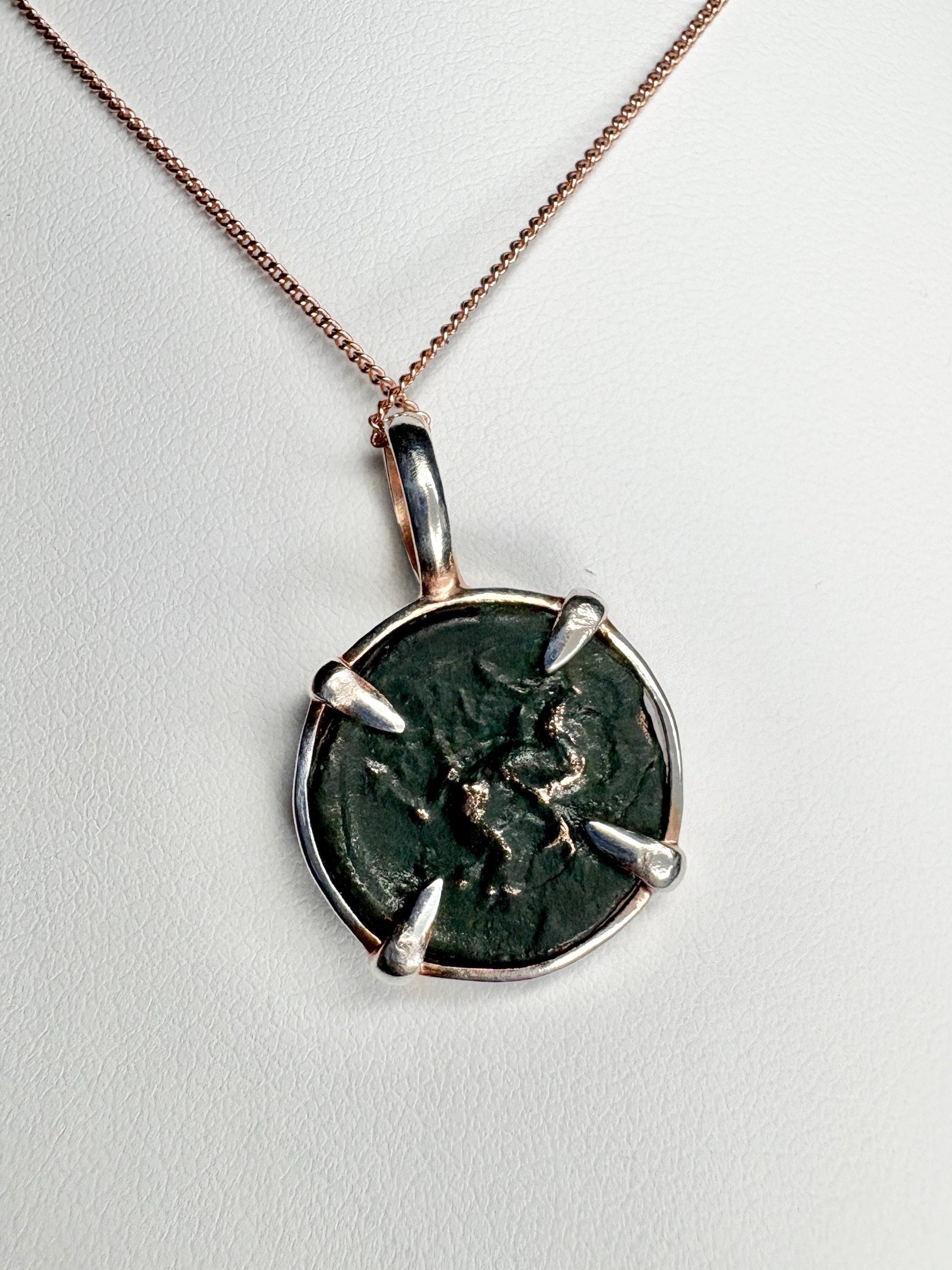 Ancient Greek Macedonia Bronze Coin Philip II Pendant Necklace in Sterling Silver Rose Gold Adjustable 24-26" - NewLifeJewelryVault
