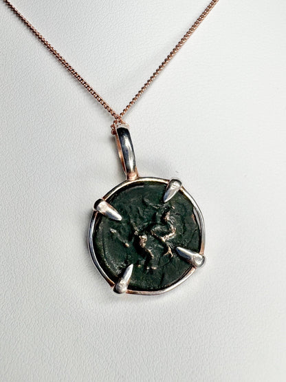 Ancient Greek Macedonia Bronze Coin Philip II Pendant Necklace in Sterling Silver Rose Gold Adjustable 24-26" - NewLifeJewelryVault