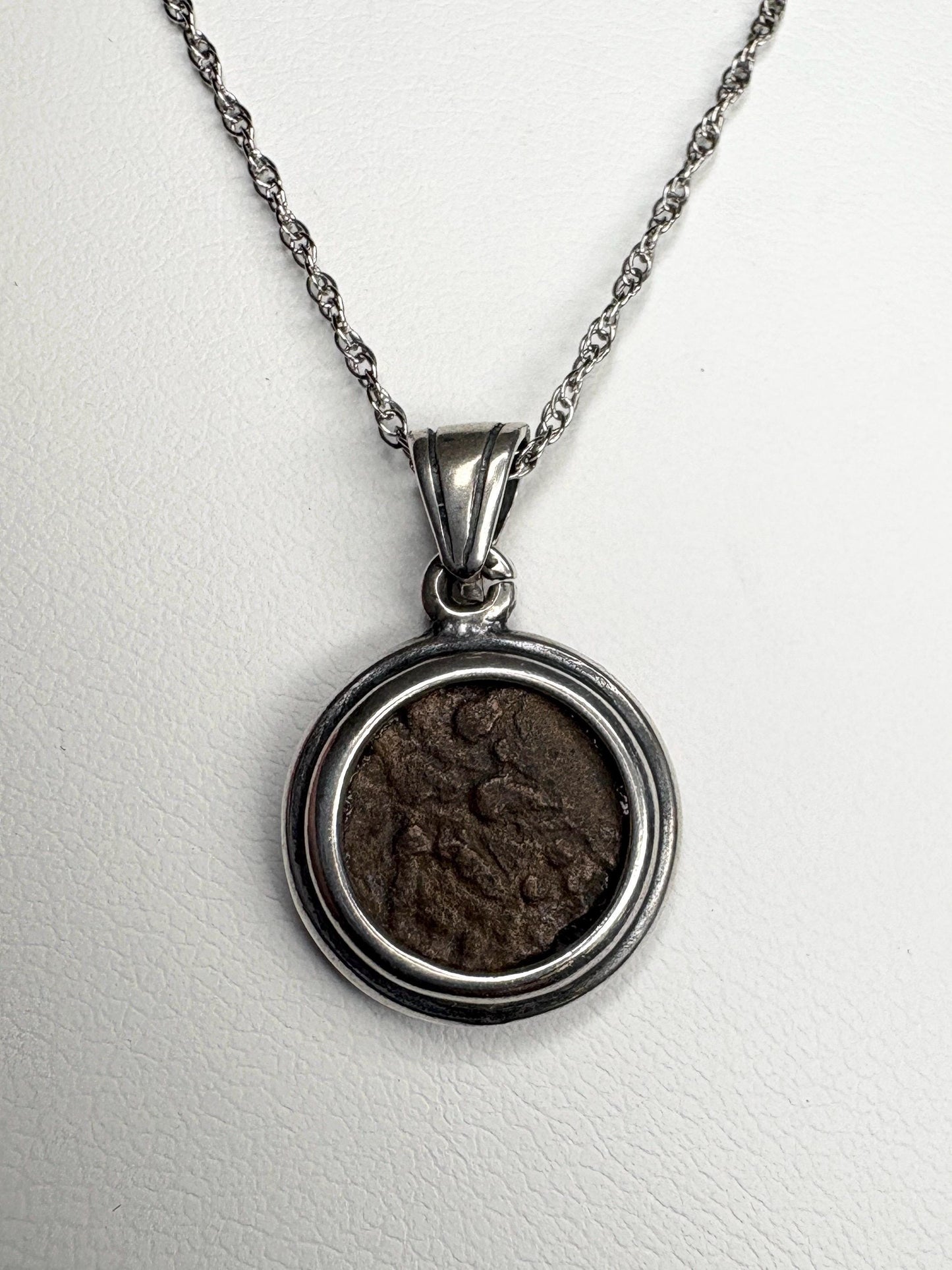 Widow's Mite Bezel Coin Pendant Necklace Sterling Silver 18" - NewLifeJewelryVault