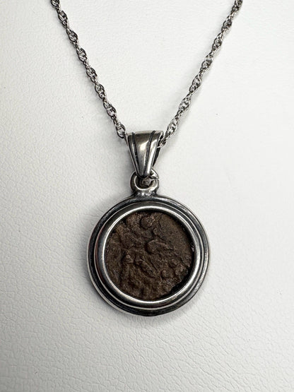 Widow's Mite Bezel Coin Pendant Necklace Sterling Silver 18" - NewLifeJewelryVault