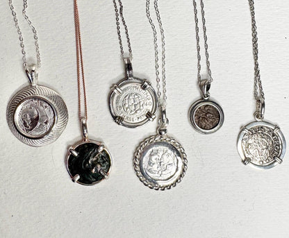 Widow's Mite Bezel Coin Pendant Necklace Sterling Silver 18" - NewLifeJewelryVault