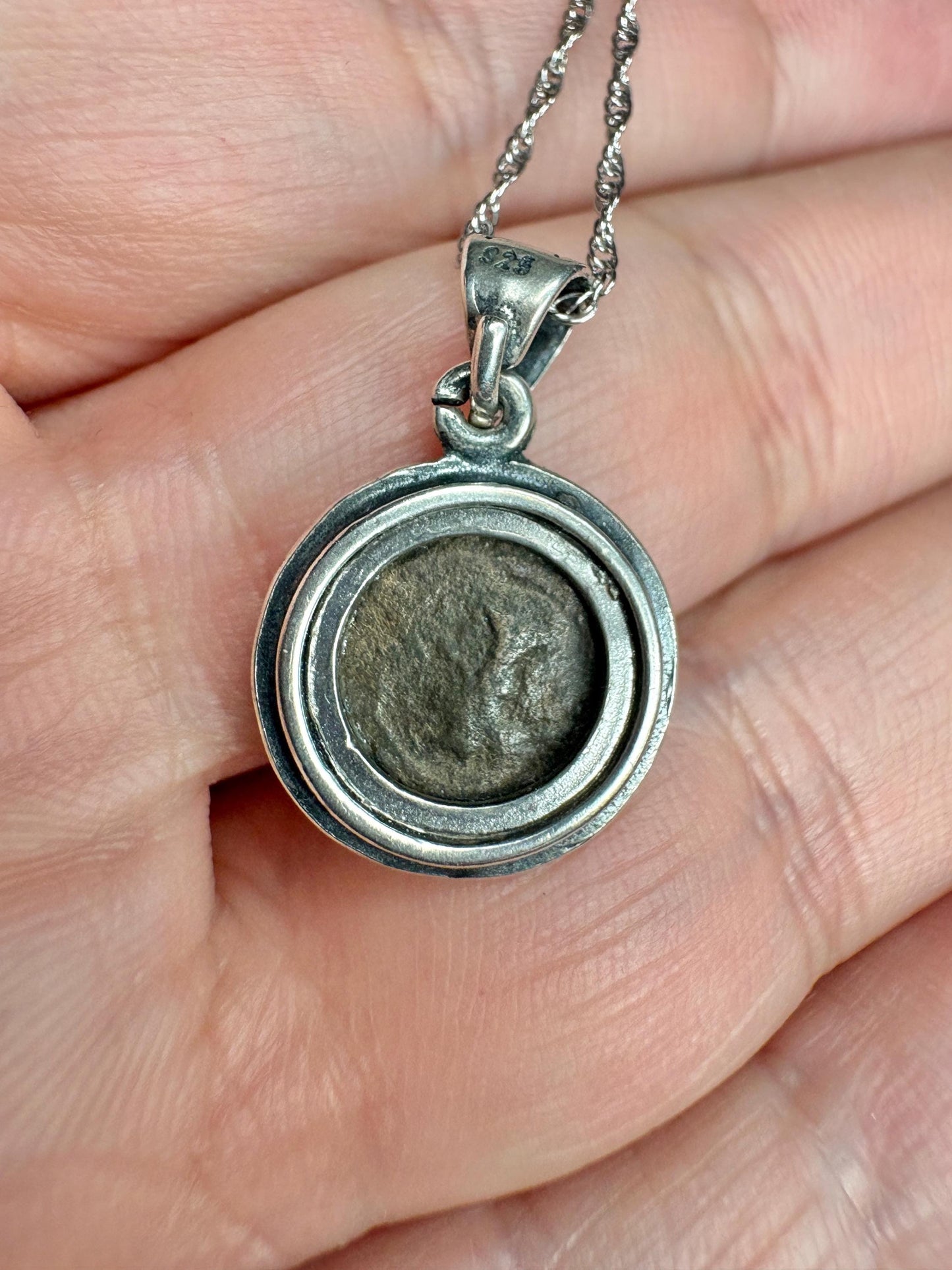 Widow's Mite Bezel Coin Pendant Necklace Sterling Silver 18" - NewLifeJewelryVault