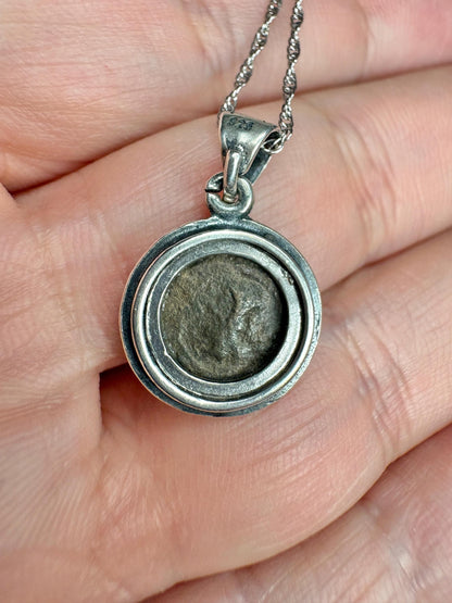 Widow's Mite Bezel Coin Pendant Necklace Sterling Silver 18" - NewLifeJewelryVault