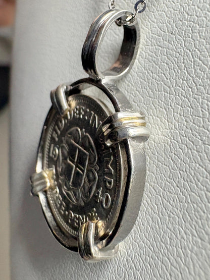 British Three Pence Silver Coin 1940 Pendant Necklace in Sterling Silver 18" - NewLifeJewelryVault