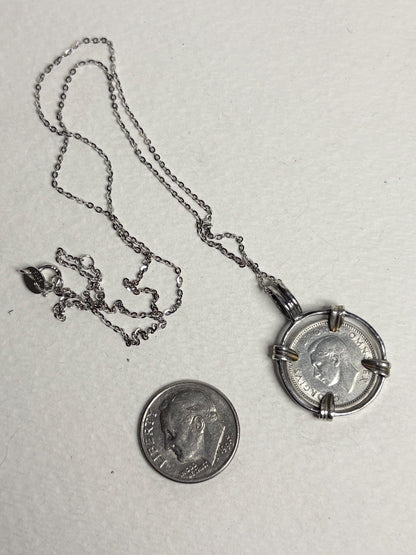 British Three Pence Silver Coin 1940 Pendant Necklace in Sterling Silver 18" - NewLifeJewelryVault