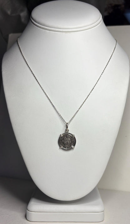 Hungarian Silver Denar Coin 1563 of Mary and Jesus Pendant Necklace with COA in Sterling Silver 20" - NewLifeJewelryVault