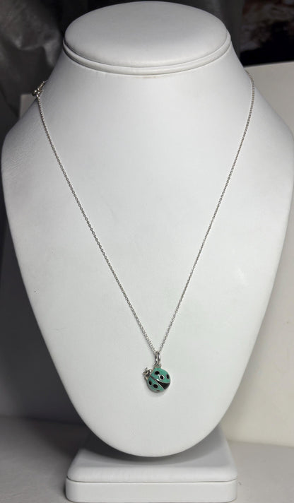 Tiffany & Co Blue Enameled Ladybug Charm Pendant Necklace Sterling Silver 19" with Box - NewLifeJewelryVault