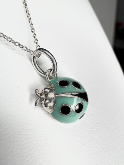 Tiffany & Co Blue Enameled Ladybug Charm Pendant Necklace Sterling Silver 19" with Box - NewLifeJewelryVault