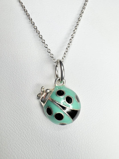 Tiffany & Co Blue Enameled Ladybug Charm Pendant Necklace Sterling Silver 19" with Box - NewLifeJewelryVault