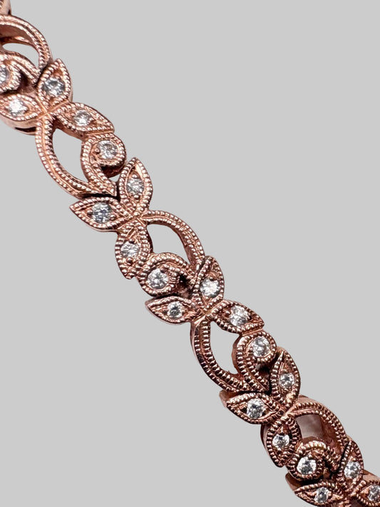 Shane Co Floral Vine Diamond Tennis Bracelet in Solid 14k Rose Gold 7.5" - NewLifeJewelryVault
