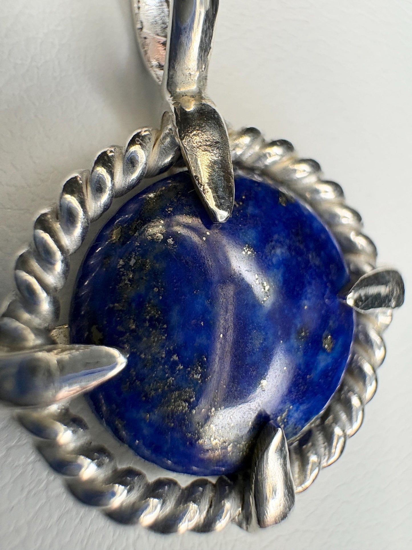 Lapis Lazuli Rope Bezel Pendant Necklace in Sterling Silver with Rose Adjustable Chain 16-18" - NewLifeJewelryVault