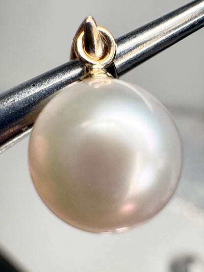 Hanadama Japanese Cultured Akoya Pearl 8.6mm Pendant Necklace Solid 14k Gold Figero 18" - NewLifeJewelryVault