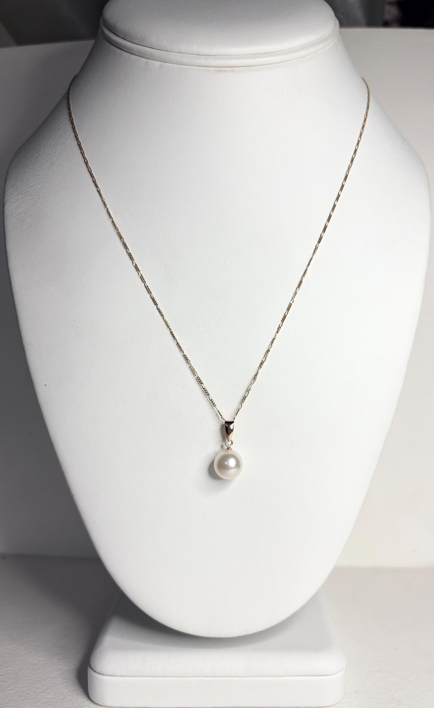 Hanadama Japanese Cultured Akoya Pearl 8.6mm Pendant Necklace Solid 14k Gold Figero 18" - NewLifeJewelryVault