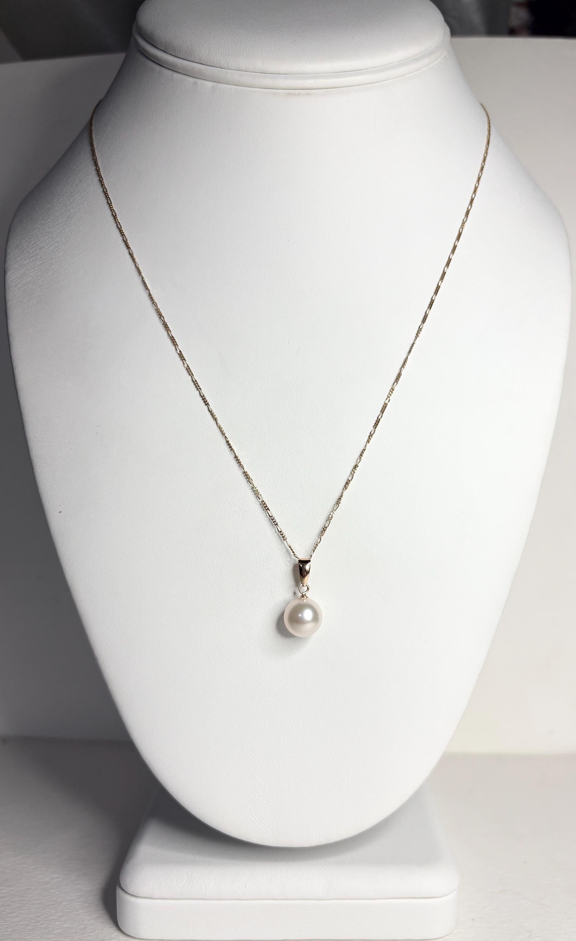 Hanadama Japanese Cultured Akoya Pearl 8.6mm Pendant Necklace Solid 14k Gold Figero 18" - NewLifeJewelryVault