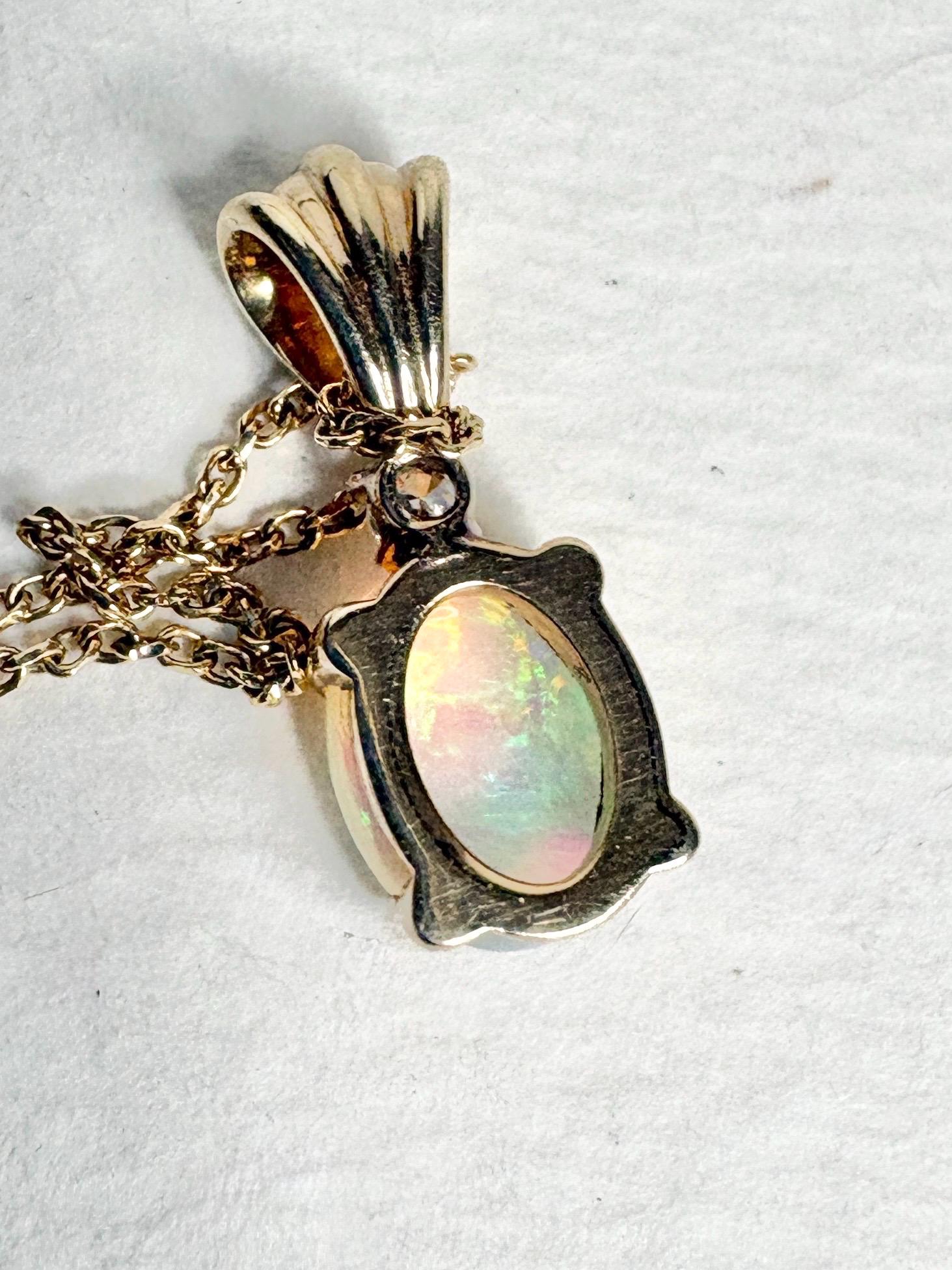 Crystal Opal and Diamond Pendant Necklace Solid 14k Gold 18" - NewLifeJewelryVault
