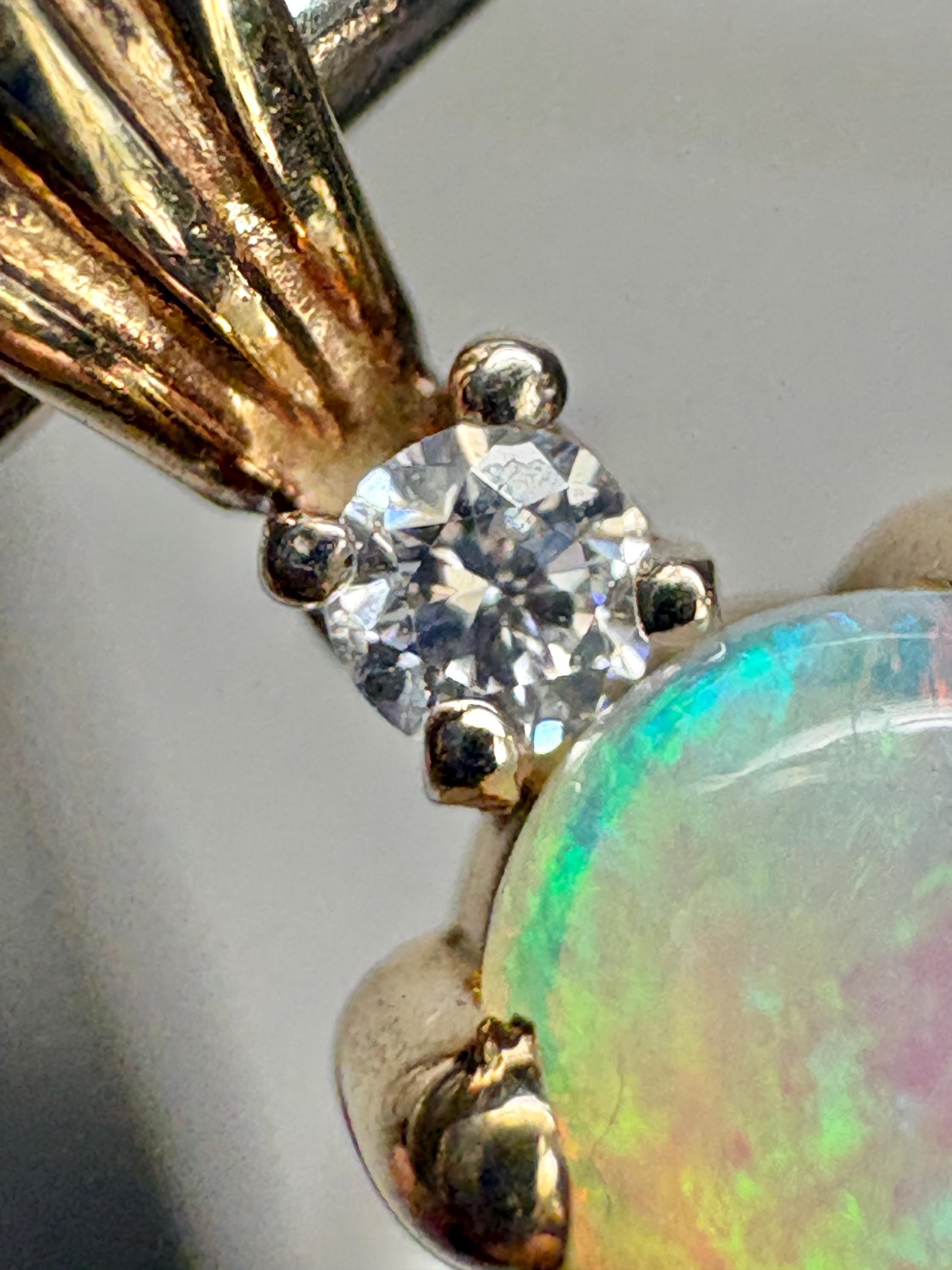 Crystal Opal and Diamond Pendant Necklace Solid 14k Gold 18" - NewLifeJewelryVault