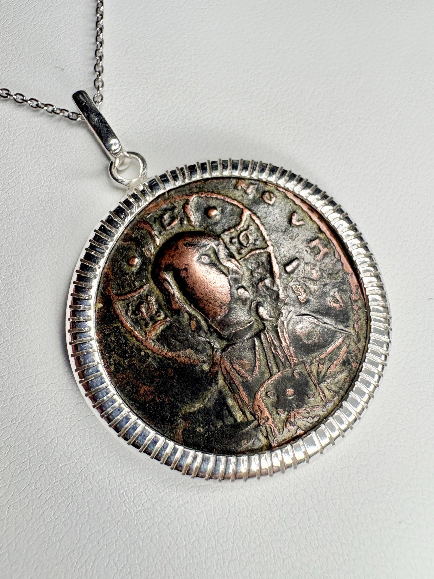 Ancient Follis Anonymous Byzantine Bronze Coin of Christ in Sterling Silver 20" - NewLifeJewelryVault