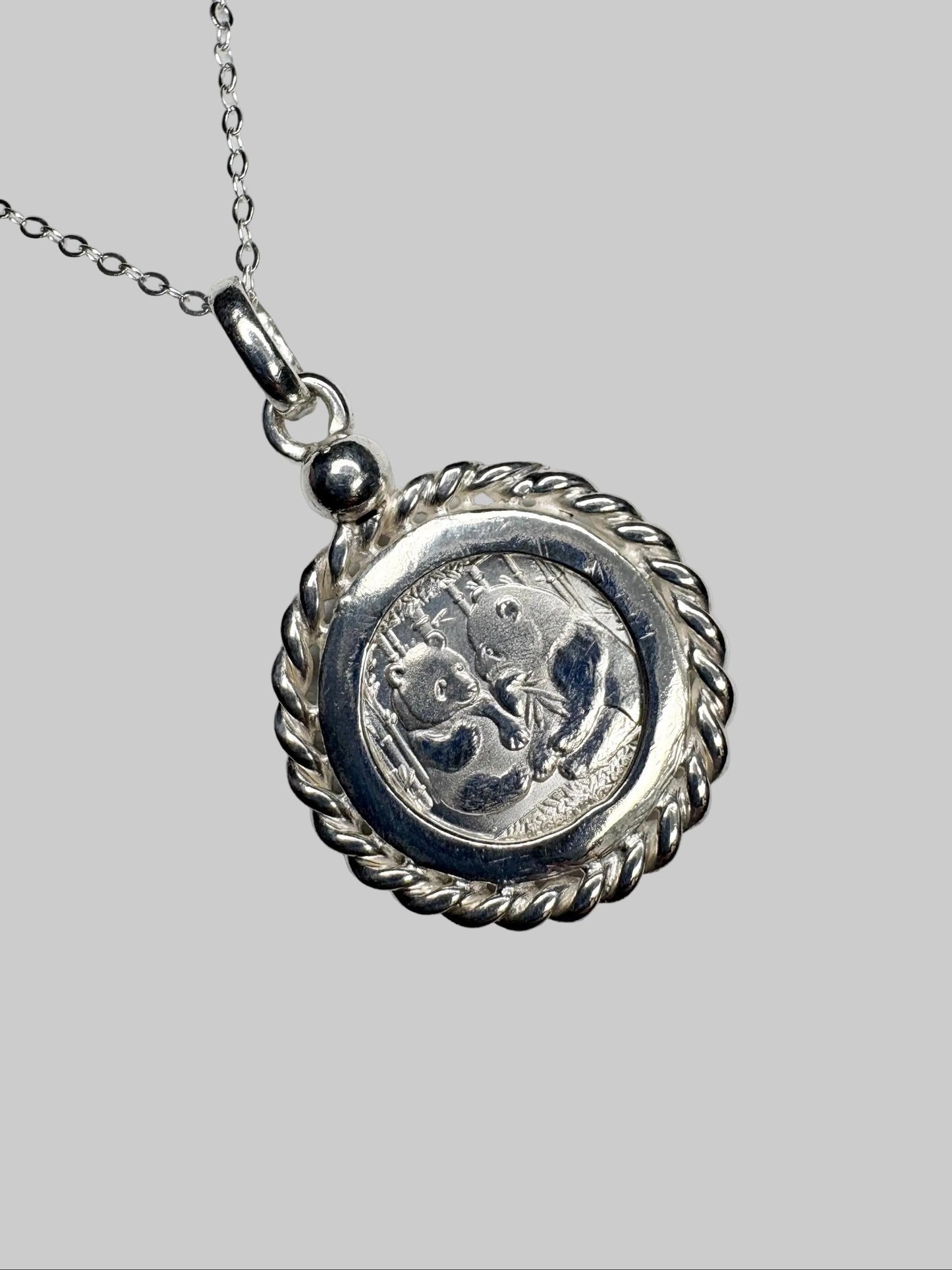 Panda Coin Bullion 999 Fine Silver Rope Pendant Necklace in Sterling Silver 18" - NewLifeJewelryVault