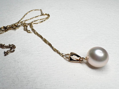 Hanadama Japanese Cultured Akoya Pearl 8.6mm Pendant Necklace Solid 14k Gold Figero 18" - NewLifeJewelryVault