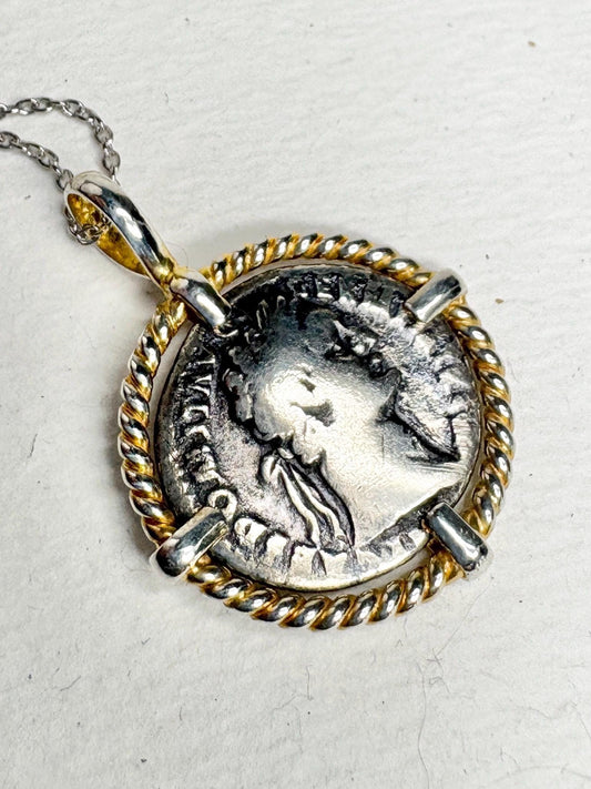 Ancient Roman Demitian Silver Denarius Pendant Necklace Sterling Silver 20" - NewLifeJewelryVault